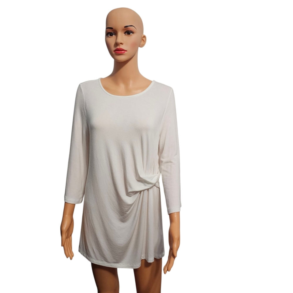 Soft Surroundings Twist-Front Women's 3/4 Sleeve Minimalist White Tunic Sz M